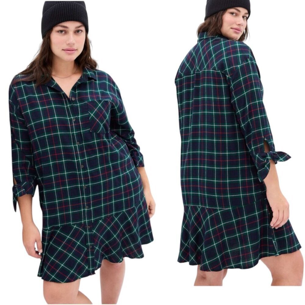 GAP Ruffle Hem Plaid Shirt Mini Dress Academia Preppy Schoolgirl Normcore Size M